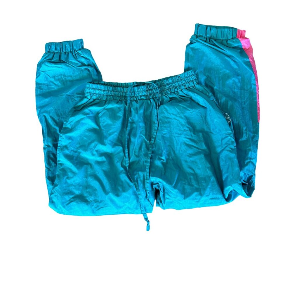 Vintage Neon Retro 100% Nylon Elastic Waist Track Pants 8